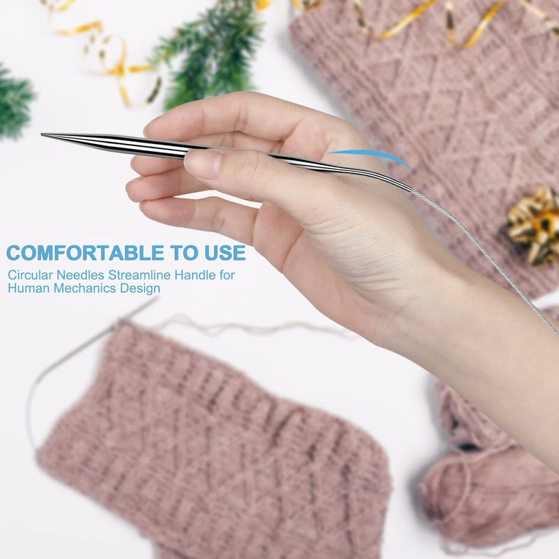 Aeelike Circular Knitting Needles Set, Stainless Steel Knitting Needles Round Knitting Needle Set (100 cm), 9 Pack Long Knitting Needles for Blankets Scarves Sweaters, Great for Beginners - Image 4